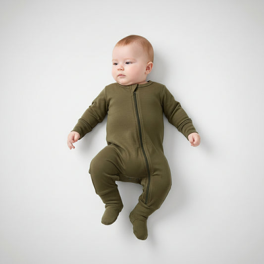 FOREST GREEN BAMBOO BOYS GIRLS BABY PYJAMAS SLEEPWEAR NIGHTWEAR ROMPER ONESIE