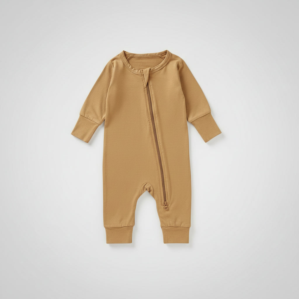 DUSTY YELLOW HAPPY COLOR BAMBOO BOYS GIRLS SLEEPWEAR NIGHTWEAR BABY PYJAMAS ROMPER ONESIE CONVERTIBLE