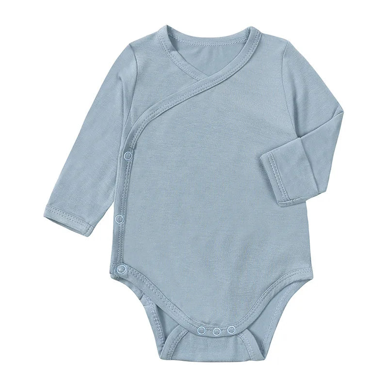 Baby Clothing Boys Girls Bamboo Fibers Bodysuits 0-24 Months Solid Color Long Sleeve Diagonal Button Onesies Newborn Outfits