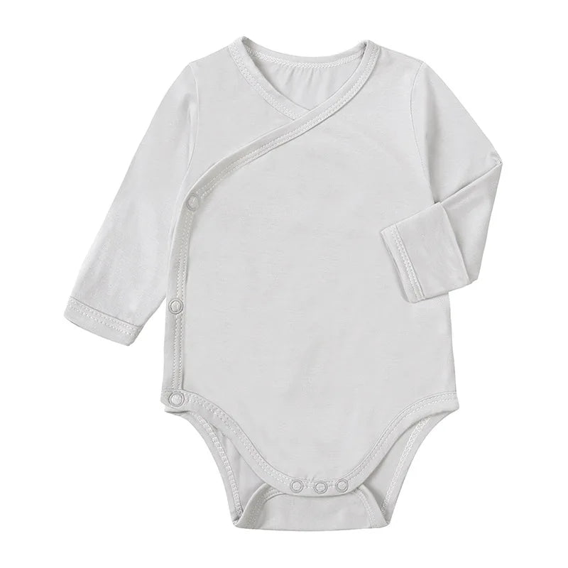Baby Clothing Boys Girls Bamboo Fibers Bodysuits 0-24 Months Solid Color Long Sleeve Diagonal Button Onesies Newborn Outfits
