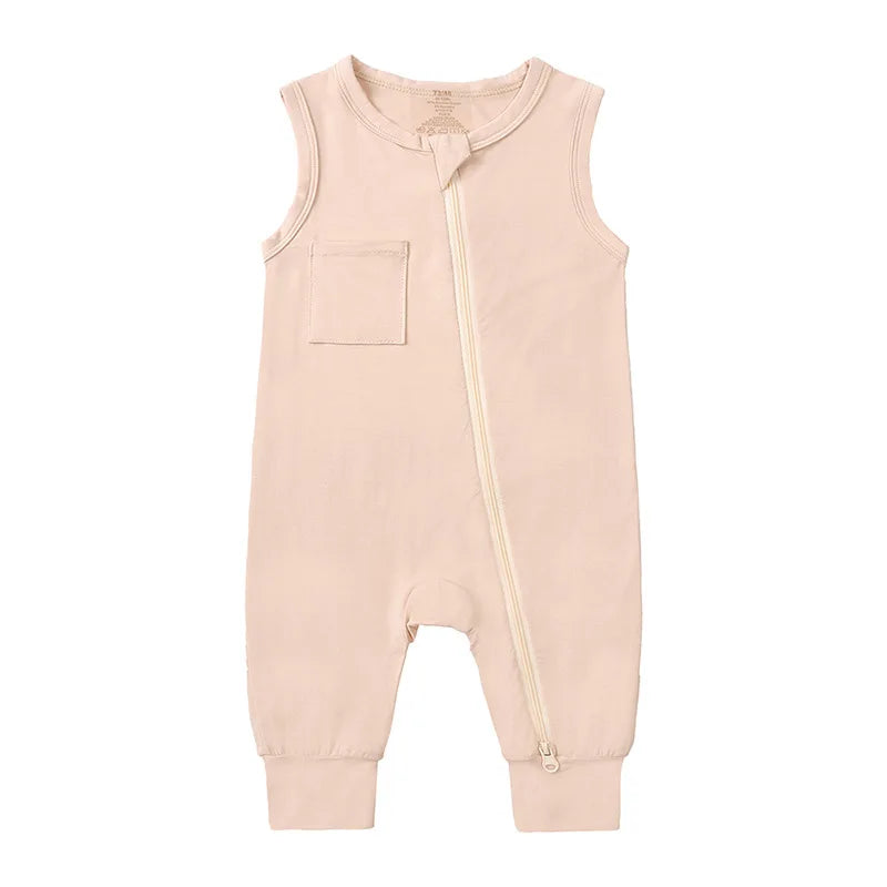 Baby Bodysuit Boy Girl Bamboo Fibers Crawl Suit Summer Solid Color Sleeveless Zip Jumpsuit 0-24 Months Newborn Baby Clothing