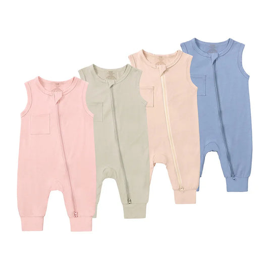 Baby Bodysuit Boy Girl Bamboo Fibers Crawl Suit Summer Solid Color Sleeveless Zip Jumpsuit 0-24 Months Newborn Baby Clothing