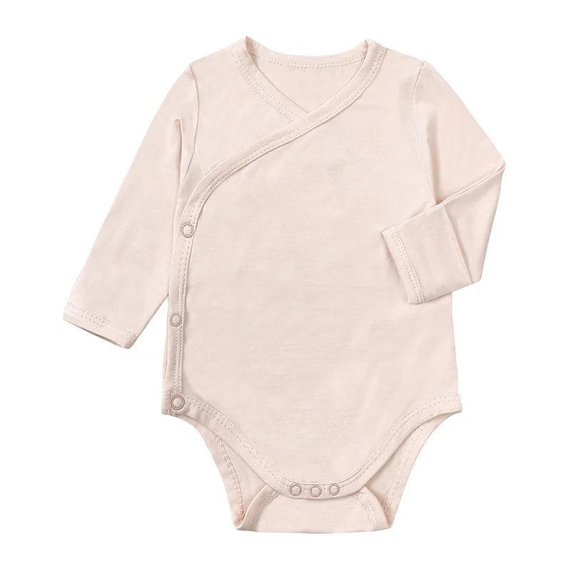 Baby Clothing Boys Girls Bamboo Fibers Bodysuits 0-24 Months Solid Color Long Sleeve Diagonal Button Onesies Newborn Outfits