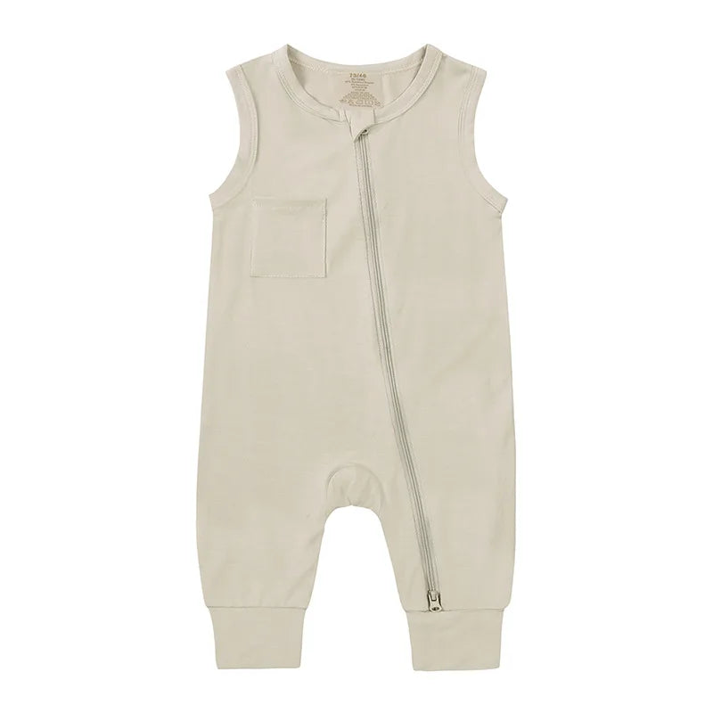 Baby Bodysuit Boy Girl Bamboo Fibers Crawl Suit Summer Solid Color Sleeveless Zip Jumpsuit 0-24 Months Newborn Baby Clothing