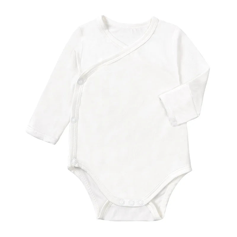 Baby Clothing Boys Girls Bamboo Fibers Bodysuits 0-24 Months Solid Color Long Sleeve Diagonal Button Onesies Newborn Outfits