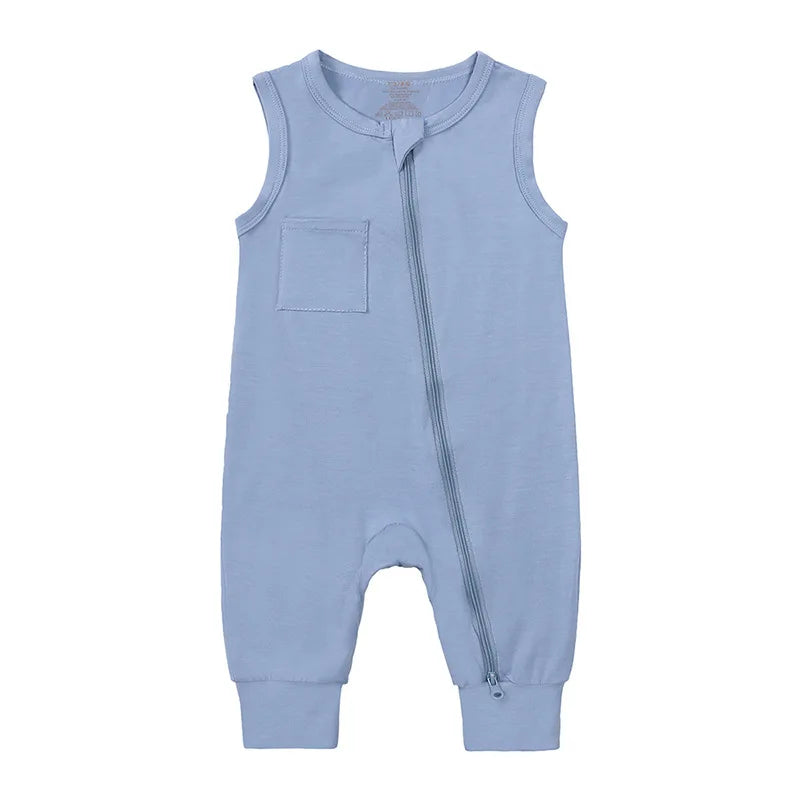 Baby Bodysuit Boy Girl Bamboo Fibers Crawl Suit Summer Solid Color Sleeveless Zip Jumpsuit 0-24 Months Newborn Baby Clothing