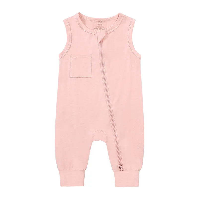 Baby Bodysuit Boy Girl Bamboo Fibers Crawl Suit Summer Solid Color Sleeveless Zip Jumpsuit 0-24 Months Newborn Baby Clothing